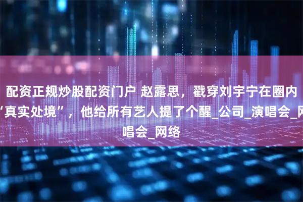 配资正规炒股配资门户 赵露思，戳穿刘宇宁在圈内的“真实处境”，他给所有艺人提了个醒_公司_演唱会_网络